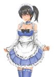  alternate_costume bespectacled blue_legwear breasts brooch brown_eyes brown_hair choker cleavage detached_sleeves dress enmaided glasses jewelry kaga_(kantai_collection) kantai_collection lips maid medium_breasts red-framed_eyewear short_hair side_ponytail smile solo sturmjager thighhighs zettai_ryouiki 