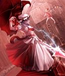  absurdres ascot bat_wings blonde_hair blue_hair dress flandre_scarlet flying hat hat_ribbon highres laevatein magician_(china) mob_cap multiple_girls pink_dress puffy_sleeves red_dress red_eyes remilia_scarlet ribbon scarlet_devil_mansion short_sleeves siblings sisters spear_the_gungnir touhou wings 