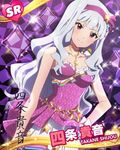  character_name character_signature dress hairband hand_on_hip idolmaster idolmaster_(classic) idolmaster_million_live! jewelry long_hair necklace official_art pink_eyes purple_hairband shijou_takane silver_hair smile 