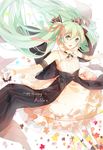  dress floating_hair green_eyes green_hair hair_ribbon hatsune_miku highres long_hair microphone outstretched_arms ppportia ribbon solo spread_arms twintails very_long_hair vocaloid 