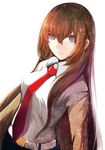  belt lancefate long_hair makise_kurisu necktie official_style purple_eyes red_hair red_neckwear solo steins;gate 