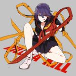  bad_id bad_pixiv_id blue_eyes clo_(euphoria) fingerless_gloves gloves kill_la_kill matoi_ryuuko multicolored_hair school_uniform scissor_blade senketsu serafuku short_hair skirt solo sword tongue tongue_out two-tone_hair weapon 