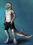  cetacean clothing dolphin eyewear full_body glasses looking_at_viewer male mammal marine shorts solo standing ykoriana 