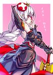  alternate_color bare_shoulders braid dark_valkyrie_(p&amp;d) elbow_gloves glasses gloves hair_ornament hong_(white_spider) long_hair puzzle_&amp;_dragons red_eyes silver_hair sword valkyrie_(p&amp;d) weapon 