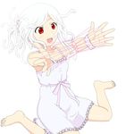  cat's_cradle dress gobanme_no_mayoi_neko gorgon highres koimonogatari living_hair monogatari_(series) monster_girl prehensile_hair red_eyes sengoku_nadeko short_hair snake snake_hair white_hair 