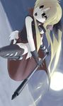  bardiche blonde_hair cape fate_testarossa hair_ribbon katakata_unko long_hair lyrical_nanoha mahou_shoujo_lyrical_nanoha midair red_eyes ribbon solo thighhighs twintails 