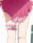  1girl absurdres adjusting_clothes adjusting_swimsuit ass ass_focus blue_archive feet_out_of_frame frilled_one-piece_swimsuit frilled_thigh_strap frills from_behind highres iroha_(blue_archive) iroha_(swimsuit)_(blue_archive) long_hair lower_body messy_hair official_alternate_costume one-piece_swimsuit pink_one-piece_swimsuit prosciutto_7 red_hair simple_background solo standing sweat swimsuit thigh_strap very_long_hair white_background 