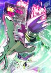  1boy absurdres anniversary armor belt bodysuit breastplate commentary_request gamer_driver gloves goggles helmet highres kamen_rider kamen_rider_ex-aid kamen_rider_ex-aid_(action_gamer_level_2) kamen_rider_ex-aid_(series) looking_at_viewer male_focus orange_eyes orion pink_hair pointy_hair reaching reaching_towards_viewer rider_belt rider_gashat solo tokusatsu upper_body white_gloves 