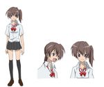  bow brown_hair commentary_request genderswap genderswap_(mtf) higurashi_no_naku_koro_ni kneehighs maebara_keiichi ponytail purple_eyes ribbon skirt yukimura 