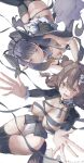  2girls :3 alt_text animal_ear_hairband animal_ears aoi_yoroyoro ass bare_shoulders black_leotard black_shrug black_thighhighs blue_eyes blunt_bangs blush bone_hair_ornament bow bowtie braid breasts brown_eyes brown_hair brown_tail buttons cartoon_bone cleavage closed_mouth collar commentary detached_collar dog_ears dog_girl dog_tail english_commentary fake_animal_ears fake_tail fangs feet_out_of_frame feet_up frilled_leotard frills full_cleavage gradient_hair grey_bow grey_bowtie hair_between_eyes hair_ornament hairband highleg highleg_leotard highres hololive hololive_english inugami_korone invisible_floor large_breasts leotard long_hair looking_at_viewer low_neckline low_twin_braids lying mole mole_under_eye multicolored_hair multiple_girls ninomae_ina'nis on_back on_stomach open_mouth orange_hair outstretched_arms playboy_bunny pointy_ears purple_hair rabbit_ear_hairband rabbit_ears rabbit_tail ribbon_around_body shrug_(clothing) sidelocks silver_leotard simple_background skindentation small_breasts smile strapless strapless_leotard tail takodachi_(ninomae_ina'nis) tentacle_hair thighhighs thighs twin_braids very_long_hair virtual_youtuber white_background white_wrist_cuffs wrist_cuffs 