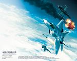 ace_combat_x aircraft airplane explosion f-22_raptor f-5_freedom_fighter fighter_jet jet military military_vehicle no_humans sky 