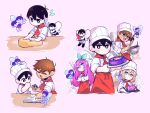  3girls 6+boys alternate_costume alternate_eye_color antenna_hair aubrey_(faraway)_(omori) aubrey_(headspace)_(omori) aubrey_(omori) bad_id bad_twitter_id barefoot basil_(faraway)_(omori) basil_(headspace)_(omori) basil_(omori) big_yellow_cat_(omori) black_eyes black_hair blonde_hair blue_eyes blue_hairband blush book bow_hairband bowl bright_pupils brother_and_sister brothers brown_eyes brown_hair cake chef_hat closed_eyes closed_mouth collared_shirt colored_skin commentary_request cookbook dark-skinned_male dark_skin double-parted_bangs dual_persona fairy fairy_wings flat_top_chef_hat flower flower_wreath food fruit green_hair hair_between_eyes hairband hat head_wreath hero_(faraway)_(omori) hero_(headspace)_(omori) hero_(omori) highres holding holding_bowl holding_food holding_fruit holding_knife holding_plate kel_(faraway)_(omori) kel_(headspace)_(omori) kel_(omori) knife korean_commentary long_hair long_sleeves mari_(headspace)_(omori) mari_(omori) mini_person miniboy minigirl mixing_bowl morivivi3 multiple_boys multiple_girls neckerchief omori omori_(omori) open_book open_mouth pajamas pants pink_hair plate pointing purple_hair purple_shorts purple_sweater_vest red_neckerchief red_skirt revision shirt short_hair short_sleeves shorts siblings sidelocks skirt smile striped_clothes striped_pajamas striped_pants sunny_(omori) sweater_vest thumbs_up vertical-striped_clothes vertical-striped_pajamas vertical-striped_pants watermelon watermelon_slice white_hat white_pajamas white_pants white_pupils white_shirt white_skin wings 