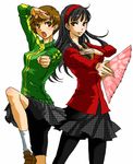  amagi_yukiko fan folding_fan kotobuki_toro lowres multiple_girls pantyhose persona persona_4 satonaka_chie school_uniform yasogami_school_uniform 