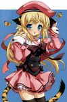  animal_ears artist_request beret blonde_hair blue_eyes bug butterfly cat_ears cat_tail copyright_request frills hat insect long_hair non-web_source school_uniform serafuku solo tail thighhighs 