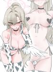  1girl :q absurdres angel_wings animal_print bikini black_choker blonde_hair blue_archive blush breasts breasts_apart bright_pupils choker cleavage collarbone commentary cow_print cow_print_bikini cow_print_gloves cow_print_thighhighs elbow_gloves english_commentary eyes_visible_through_hair feathered_wings front-tie_bikini_top front-tie_top gloves groin hair_intakes hair_over_one_eye half-closed_eyes halo hand_on_own_face hand_on_own_thigh heart_pasties highres i3eancurd leaning_forward long_hair looking_at_viewer medium_breasts nagisa_(blue_archive) navel pasties pink_halo ponytail print_bikini print_gloves print_thighhighs projected_inset revealing_clothes side-tie_bikini_bottom simple_background standing swimsuit thighhighs tongue tongue_out very_long_hair white_pupils white_wings wings yellow_eyes 