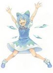  \o/ arms_up cirno inu_(wankosan) outstretched_arms smile solo spread_legs touhou 