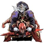  2boys absurdres ashwatthama_(fate) beard black_hat christopher_columbus_(fate) commentary_request crying facial_hair fate/grand_order fate_(series) gloves grey_hair hair_between_eyes hat highres long_beard male_focus multiple_boys old old_man red_hair sa10_e simple_background white_background white_gloves 