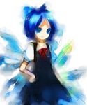  bad_id bad_pixiv_id blue_eyes blue_hair bow bowtie cirno dress hair_bow ribbon short_hair solo sorakusa_roya touhou wings 