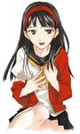  amagi_yukiko black_eyes black_hair long_hair persona persona_4 school_uniform serafuku solo tsuji_yuzu undressing yasogami_school_uniform 