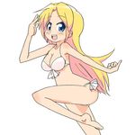  barefoot bikini blonde_hair blue_eyes long_hair nemuro_nao original pinky_out pose solo swimsuit 