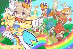  2boys 6+others @_@ alternate_costume animal_ears armband balthasar_(puyopuyo) beamed_eighth_notes belt belt_buckle blue_belt blue_coat blue_pants bow bowtie brown_pants brown_shoes buck_teeth buckle bug bugle butterfly chris_(puyopuyo) chulap coat coattails commentary_request conductor_baton drum eighth_note fedora floating furry gloves green_bow green_bowtie green_eyes grey_eyes hat holding holding_baton holding_instrument holding_saxophone instrument leg_up long_sleeves looking_at_viewer mini_hat mini_top_hat miniskirt multiple_boys multiple_others musical_note octopus official_alternate_costume official_style open_mouth orange_armband orange_bow orange_eyes orange_hair orange_hat orange_shoes orange_sleeves outline pants pimyuhuwa playing_instrument pointy_ears polka_dot_footwear polka_dot_sleeves puyopuyo puyopuyo_quest quarter_note rabbit_ears rainbow saxophone shio_(musician)_(puyopuyo) shio_(puyopuyo) shoes shooting_star_hat_ornament skirt sleeve_cuffs sleeves_past_fingers sleeves_past_wrists smile sparkle standing star-shaped_pupils star_(symbol) symbol-shaped_pupils tailcoat teeth tilted_headwear top_hat twitter_username walking white_coat white_gloves white_hat white_outline white_pants yellow_coat yellow_shoes yellow_skirt 