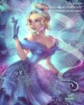  1girl analog_clock bad_source blonde_hair blue_dress blue_eyes bug butterfly butterfly_on_hand cinderella_(disney_character) cinderella_(disney_movie) clock dress princess raide_(raiffie) solo sparkle 