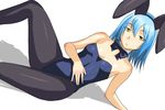  animal_ears blue_hair bored bunny_ears bunnysuit looking_at_viewer original pantyhose solo yellow_eyes yuuki1103 