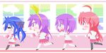  ahoge blue_hair chibi glasses hiiragi_kagami hiiragi_tsukasa izumi_konata lucky_star moco_(axion_channel) mole mole_under_eye multiple_girls pantyhose purple_hair running ryouou_school_uniform school_uniform serafuku takara_miyuki thighhighs 