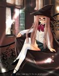  copyright_request glasses hat kubozuka_pikurou long_hair skirt solo sparkle thighhighs window witch_hat zettai_ryouiki 