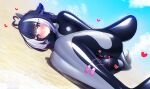  1girl absurdres ahoge alternate_costume animal_ears ass bdsm blue_hair blush bodysuit bondage bound breasts cameltoe cat_ears censored cetacean_tail commentary_request facial_mark female_masturbation fins fish_tail forced_orgasm heart heart-shaped_pupils heart_ahoge heart_censor highres indie_virtual_youtuber large_breasts latex latex_bodysuit looking_at_viewer maguro27 masturbation multicolored_hair orca_girl orgasm purple_eyes remote_control_vibrator sex_toy shylily solo streaked_hair sweat symbol-shaped_pupils tail thighs trembling vibrator virtual_youtuber white_hair 