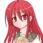  bad_id bad_pixiv_id bread eating food hasu_(hk_works) long_hair melon_bread red_eyes red_hair school_uniform shakugan_no_shana shana solo 