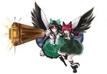  animal_ears bad_id bad_pixiv_id black_hair black_wings braid cat_ears kaenbyou_rin long_hair multiple_girls red_eyes red_hair reiuji_utsuho reon_(saikyou) ribbon touhou wings 