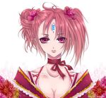  bad_id bad_pixiv_id breasts cleavage copyright_request flower lipstick makeup medium_breasts raichi_(quatsch) red_eyes red_hair short_hair solo third_eye twintails 