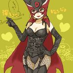  breasts cape cleavage doronjo elbow_gloves fishnet_pantyhose fishnets garter_belt gloves kiseru large_breasts lipstick makeup mask pantyhose pipe smile solo thighhighs time_bokan_(series) translation_request yatterman yukke 