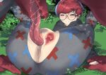  1boy 1girl absurdres anus bestiality black_sweater censored clenched_teeth clitoral_hood commentary_request crotch_focus cunnilingus glasses grass grey_eyes grey_pantyhose hetero highres koraidon kuma_(jk0073) legs_up long_tongue lying mosaic_censoring multicolored_hair on_back oral outdoors pantyhose penny_(pokemon) pokemon pokemon_(creature) pokemon_scarlet_and_violet pokephilia pussy red_hair round_eyewear solo sweater teeth tongue torn_clothes torn_pantyhose two-tone_hair vaginal x-ray zoophilia 