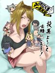  1boy 2024 6+girls :3 absurdres animal_ears bald bangs_pinned_back black_hair black_shirt blonde_hair blue_dress blue_hoodie blue_overalls bottle breasts brown_hair cat_ears cat_girl cat_tail cigar cleavage climbing closed_eyes commentary_request dress drinking_straw etsushimaru_yakuko glasses highres holding holding_chibi holding_cigar hood hoodie kujou_nazuna medium_breasts multicolored_hair multiple_girls nishi_kaoruko nyannyan_factory official_art ootani_ouya opaque_glasses open_mouth overalls pink_hair red_shorts roots_(hair) sakai_aruko sake_bottle satou_yaniko shirt shorts sitting strap_slip streaked_hair sweatdrop tail tatsuno_saori translation_request two-tone_hair yani_neko yurufuwa_anal_tenshi_hameko 
