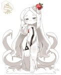  1girl barefoot black_eyes blush_stickers book clipbrde closed_mouth colored_skin commentary_request deformed doodle_leader_(trickcal) feet fewer_digits food food-themed_hair_ornament fruit full_body hair_ornament highres holding holding_book icing korean_commentary long_hair long_sleeves melting personification reference_inset robe simple_background smile solo spot_color standing strawberry strawberry_hair_ornament tentacle_hair tentacles toes trickcal very_long_hair white_background white_robe white_skin 