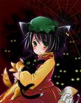  animal_ears black_hair blush cat cat_ears chen earrings eyes jewelry kubozuka_pikurou silk solo spider_web touhou 