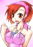  bandana breasts camisole handheld_game_console jewelry large_breasts megami_ibunroku_devil_survivor necklace nintendo_ds orange_eyes orange_hair reku short_hair solo star tanigawa_yuzu 