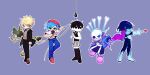  1other 4boys androgynous antenna_hair atou_haruki backwards_hat bad_id bad_twitter_id baseball_cap black_bodysuit black_eyes black_hair black_pants black_sclera black_shorts black_tank_top black_thighhighs blonde_hair blue_eyes blue_hair blue_jacket blue_pants blue_skin bodysuit boyfriend_(friday_night_funkin') brown_sweater closed_mouth colored_sclera colored_skin commentary_request deltarune denim double-parted_bangs friday_night_funkin' grey_background hair_between_eyes hat highres holding holding_knife holding_microphone hood hood_down hooded_jacket invisible_floor jacket jeans knife korean_commentary kris_(dark_world)_(deltarune) kris_(deltarune) light_bulb long_sleeves looking_at_viewer microphone morivivi3 multiple_boys navel no_eyes omori one_eye_closed open_clothes open_jacket open_mouth outline pants pink_slippers pointing red_eyes red_hat red_shoes red_soul_(utdr) ribbed_sweater saibou_shinkyoku sans_(undertale) shirt shoes short_hair short_sleeves shorts simple_background skeleton slippers sneakers soul_(utdr) standing striped_clothes striped_shorts sweater t-shirt tank_top thighhighs turtleneck turtleneck_sweater undertale utdr_(toby_fox) vertical-striped_clothes vertical-striped_shorts white_outline white_shirt white_shorts white_skin 