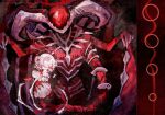  +++ 2others abstract_background asymmetrical_sleeves barefoot capelet child claws colored_skin commentary covered_eyes dress exposed_bone faceless halo hand_up highres horns light_blush limbus_company medium_hair monster multiple_others outstretched_arm parsley_q project_moon pwie_(project_moon) red_halo red_sash red_skin sash sidelocks sleeves_past_fingers sleeves_past_wrists smile spread_fingers standing standing_on_another's_hand standing_on_one_leg time_paradox veil veiny_crotch white_capelet white_dress white_hair white_horns white_skin white_veil 