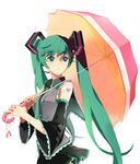  aqua_eyes detached_sleeves green_hair hatsune_miku headset heart long_hair melt_(vocaloid) skirt solo tattoo tiru twintails umbrella very_long_hair vocaloid 