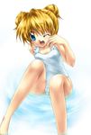  artist_request blonde_hair blue_eyes copyright_request jpeg_artifacts non-web_source one-piece_swimsuit one_eye_closed solo submerged swimsuit 