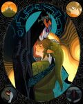  1boy 1girl castle closed_eyes colored_sclera colored_skin front_ponytail green_hat green_tunic hat highres hug link midna midna_(imp) midna_(true) multicolored_skin namnums orange_hair pointy_ears smile taller_female_shorter_male the_legend_of_zelda the_legend_of_zelda:_twilight_princess tunic two-tone_skin yellow_sclera 