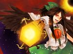  anko_(ultimate_zekkouchou) bad_id bad_pixiv_id black_hair black_wings long_hair red_eyes reiuji_utsuho ribbon solo touhou wings 