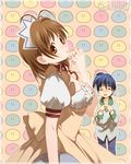  1girl antenna_hair blush brown_eyes brown_hair clannad dango_daikazoku furukawa_nagisa husband_and_wife jewelry okazaki_tomoya ring short_hair tray waitress yukimitsuki 