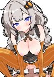  1boy 1girl armpit_crease black_dress blue_eyes blush braid breasts breasts_out censored cleavage closed_mouth clothed_sex clothes_lift clothing_cutout commentary_request cross_tie crotch_cutout dress elbow_gloves feet_out_of_frame fingerless_gloves frilled_dress frills frown gloves grey_hair hair_intakes hands_on_another's_stomach heart heart_censor hetero highres kizuna_akari large_breasts long_hair looking_at_viewer low_twin_braids motion_lines navel nipples no_nose orange_gloves orange_pantyhose pantyhose penis pinafore_dress pov pov_crotch ring_light_reflection scarfy_(scarfy_chang) sex shirt shirt_lift sidelocks simple_background sleeveless sleeveless_dress sleeveless_shirt solo_focus speed_lines squatting squatting_cowgirl_position striped_clothes striped_gloves striped_pantyhose torn_clothes torn_pantyhose twin_braids vaginal vertical-striped_clothes vertical-striped_gloves vertical-striped_pantyhose very_long_hair vocaloid voiceroid white_background white_shirt 