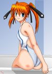  ass bell3 competition_swimsuit long_hair lyrical_nanoha mahou_shoujo_lyrical_nanoha_strikers one-piece_swimsuit orange_hair solo swimsuit teana_lanster twintails 