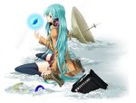  amplifier aqua_eyes aqua_hair bad_id bad_pixiv_id hatsune_miku headphones headphones_around_neck koyami_tsukito long_hair satellite_dish sitting snow solo thighhighs twintails very_long_hair vocaloid 