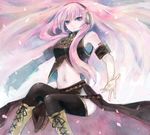  blue_eyes boots detached_sleeves headset long_hair megurine_luka midriff navel pink_hair shrimpman solo thighhighs very_long_hair vocaloid 